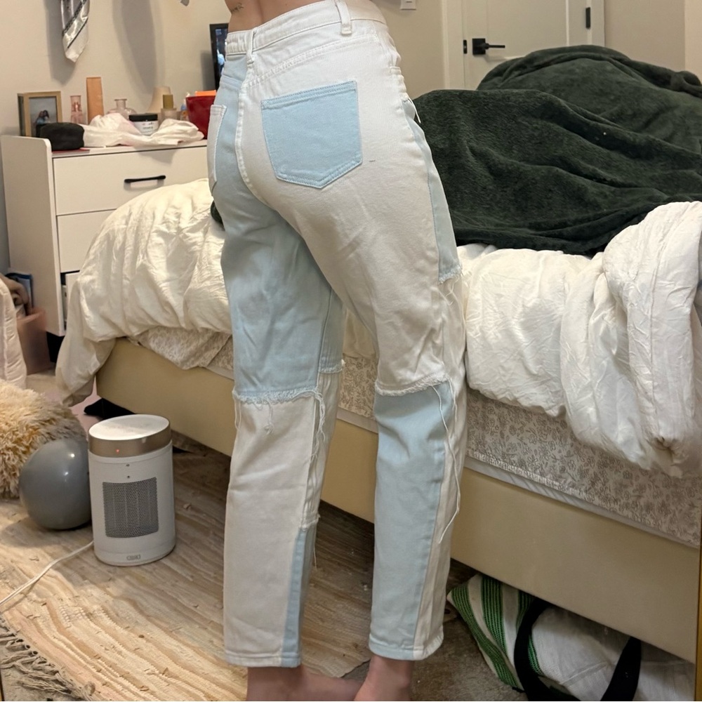 PacSun Two-Tone White and Light Blue Straight Leg Jeans